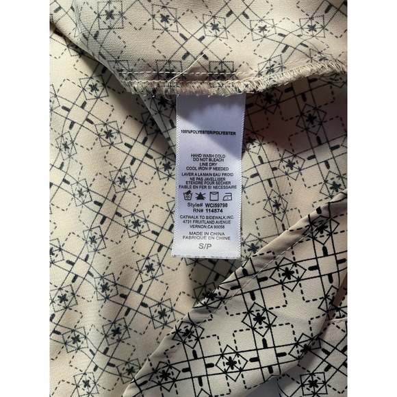 Pleione Womens  Cream Black Geometric  Blouse Top sz S V-Neck Long Sleeve - Picture 7 of 8